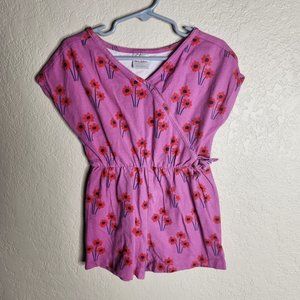 Matilda Jane Romper Shorts Cap Sleeve Little Girl Size 4 Floral Pink Tie Waist